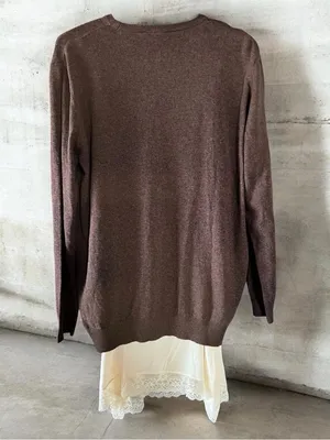 Zara Lace Trimmed Cashmere Wool Blend Sweater Women’s Top Sz M Dark Mink Paris thumbnail 5