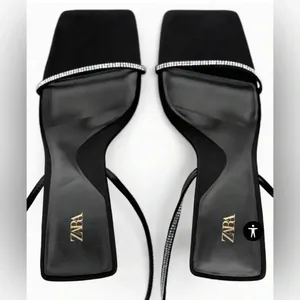 ZARA BRAND BLACK HEELED SANDALS WITH RHINESTONE STRAPS size35 size 5US thumbnail 4