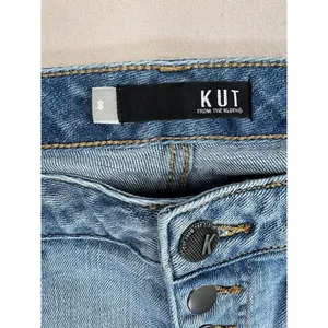 KUT From The Kloth Reese Jeans Sz 8 Light Wash High Waist Distressed Button Fly thumbnail 7