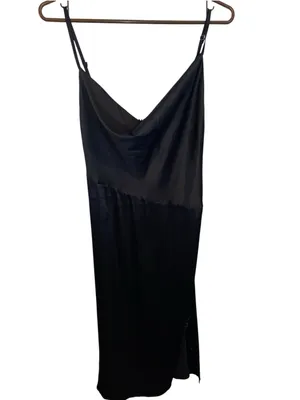 Vintage 90s Style Black Satin Midi Slip Dress Minimalist LBD whimsigoth moody thumbnail 5