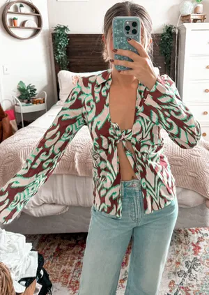 Zara Brown And Green Patterned Longsleeve thumbnail 2