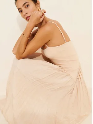 Anthropologie Find Me Now Gold Asymmetric Drop Waist Maxi Elegant Dress Modern Evening Size XS thumbnail 2