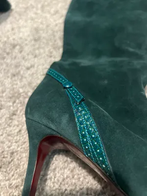 Ann Taylor Green Suede Velvet Leather Pointed Toe Heels Boots Knee High Booties thumbnail 6