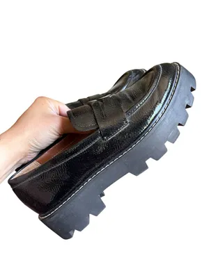 Franco Sarto Black Patent Leather Lug Sole Penny Loafers Size 6 Preppy Chic thumbnail 11