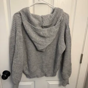 SHEIN Gray Chunky Knit Zip Up Hooded Sweater thumbnail 2
