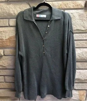 Free People Beach Picnic Sweater Mini Dress Olive Sage Green Linen Small thumbnail 2