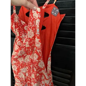 Free People Red Floral Twist Back Mini Dress Size 10 thumbnail 10