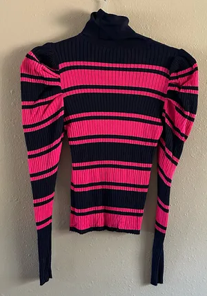 Zara Striped Puff Sleeve Turtleneck Sweater thumbnail 1