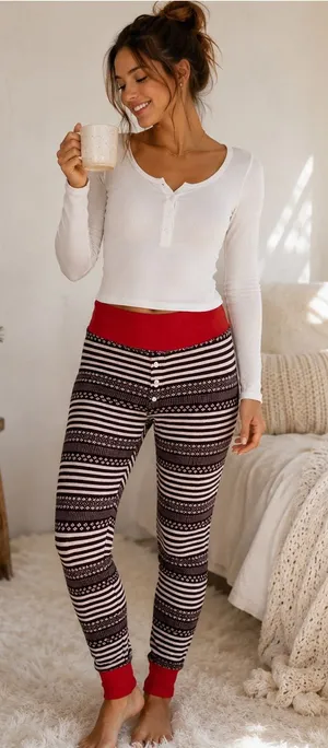 Aerie‎ Thermal Red Striped Lounge Wear Pajama Cozy Jogger Pants thumbnail 1