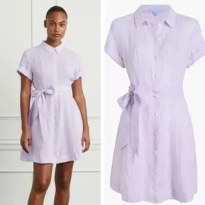 Hill House Size Large Linen The Laura Dress Lilac Stripe $165 thumbnail 10