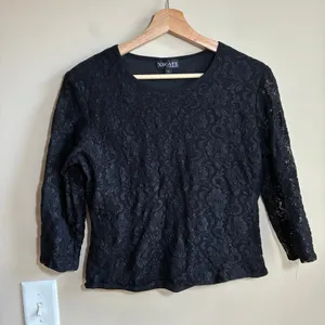 Vintage Xscape Floral Lace Evening Top Large Black Women y2k 3/4 Sleeve Lined thumbnail 1