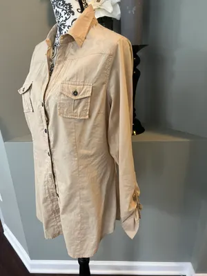 Nine West Jeans Size Medium Tan Button Down Shirt thumbnail 5