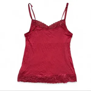 Elle “Must Have Cami” Coral pink - red lace cami top with lace trim thumbnail 2