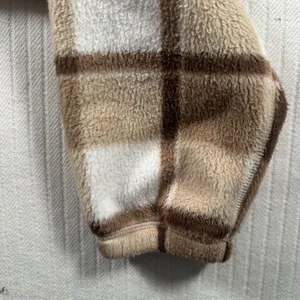 Hollister Womens Small Cropped Fleece Hoodie Jacket Plaid Beige Brown Full Zip thumbnail 8