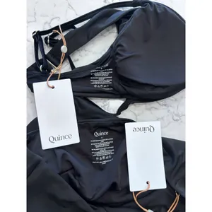 NWT Quince Black Italian V Neck Bikini Top & High Rise High Leg Bottom Small thumbnail 3