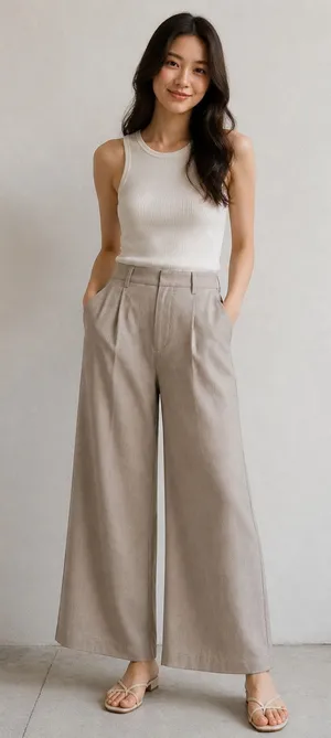 Bershka Beige Wide Leg Linen Blend Pants US 6 thumbnail 1
