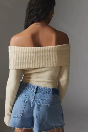 Urban Outfitters Silence + Noise Yellow Knit Woven Off the Shoulder Sweater Top thumbnail 2