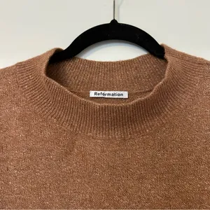 Reformation Elle Yak Linen Mock Neck Sweater Womens Small Tan Brown Marled thumbnail 4