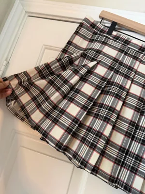 Originality Tan Black Plaid Pleated Skirt thumbnail 3