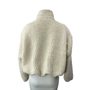 H&M Divided Womens Cream Sherpa Fleece High Neck Long Sleeve Coat Jacket Size S thumbnail 2