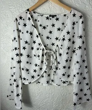 Boho Star Covered Bell Sleeve Open Front Tie Blouse Hippie Top Size 8 thumbnail 4