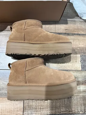 UGG Tan Platform Slip-On Suede Boots thumbnail 5