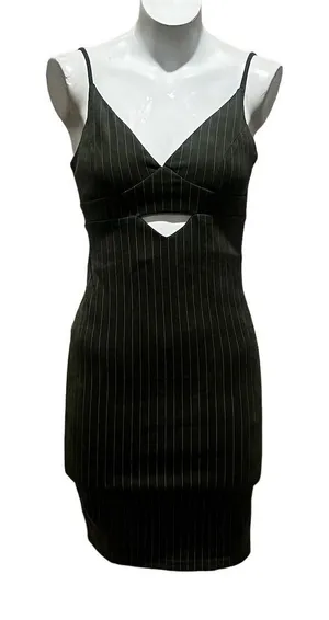 French Kiss Black Striped Mini Dress S Sleeveless V-Neck Party/Cocktail Summer thumbnail 1