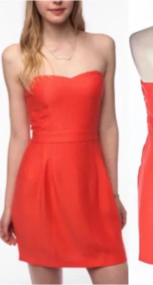 COOPERATIVE URBAN OUTFITTERS Bright Coral Orange Strapless Mini Sheath ? Dress thumbnail 1