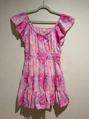 Roller Rabbit Pipette Tiered Mini Dress Pink Floral Short Sleeve thumbnail 2
