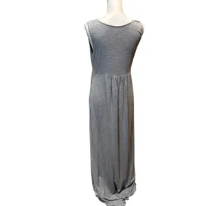 Chelsea & Theodore Maxi Dress M Gray Sleeveless‎ Embroidered Boho Floral thumbnail 2
