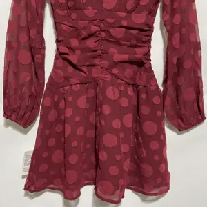 ASOS New Design V-Neck Ruched Waist Long Sleeve Skater Mini Dress Oxblood Size 0 thumbnail 18