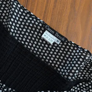 VTG Caren Brook Black Popcorn Texture Top Long Sleeve Polka Dot Wide Neck Size M thumbnail 6