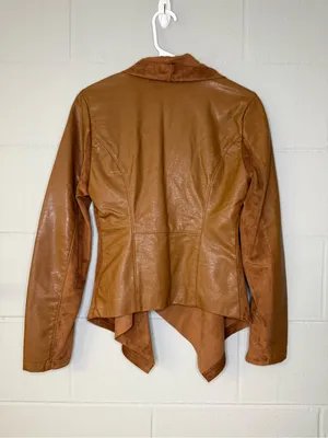 Blank NYC Suede & Leather Mixed Media Drape Front Jacket in Cognac Brown Size Sm thumbnail 6