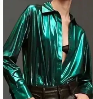 Anthropologie L Green Blouse Anthropologie The Gillian Liquid Shine Buttondown thumbnail 2