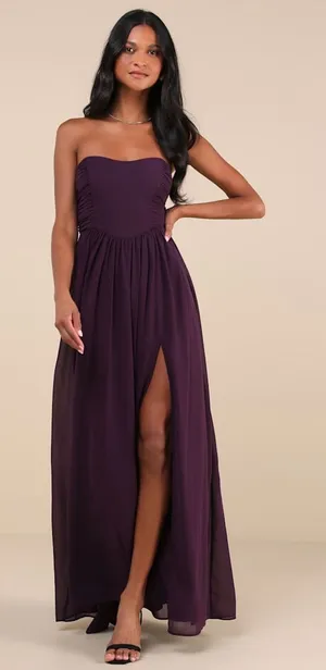 NWT Lulus Luxe Favorite Dark Purple Strapless Ruched Maxi Dress Bridesmaid Sz 2X thumbnail 1