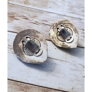 Vintage Clip On Earrings Extra Large Statement Purple & Silver Tone - Tarnished thumbnail 4
