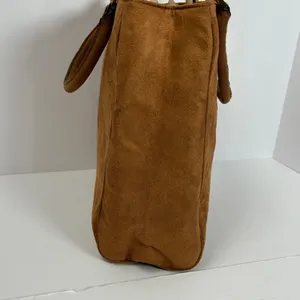 Victoria's Secret Angel Brown Faux Suede‎ Tote Bag Trellis Lining Vintage Y2k thumbnail 13