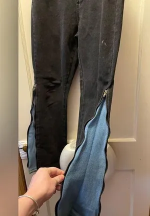 Black zipper flare jeans Blue Size M thumbnail 1