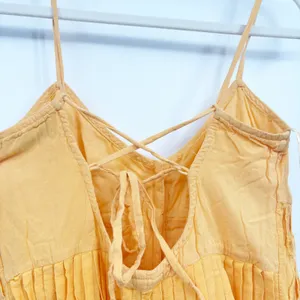 Urban Outfitters Womens Yellow Sandy Boho Embroidered Lace Up Back Mini Dress M thumbnail 8