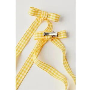 Free People Bow Set Yellow Gingham Hair Clips Coquette Picnic Dainty Cottage NWT thumbnail 5
