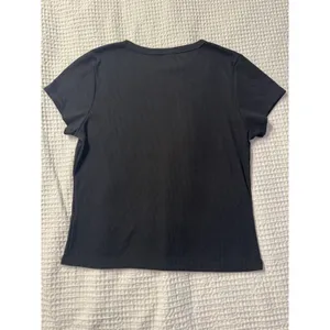 Riley & James Black Baby Tee XL Cropped Rhinestone Heart Flames Embellished Y2K thumbnail 5