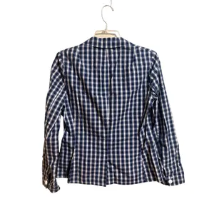 Banana Republic Plaid Blazer Women Small Navy Blue Excellent Cotton Shirt Jacket thumbnail 3