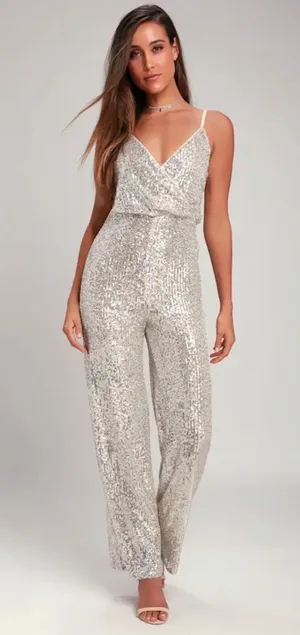 NWT Lulus Sequin Surplice Jumpsuit XS thumbnail 1