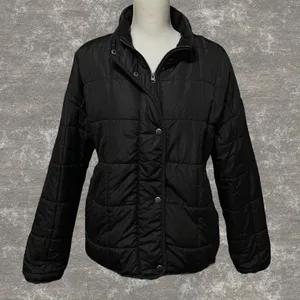THREAD & SUPPLY | High Collar Quilted Black Full Zip & Snap Puffer Jacket Size M thumbnail 1