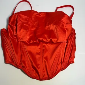 Urban Outfitters Red Satin Corset Bustier Crop Top Zip Back M thumbnail 8
