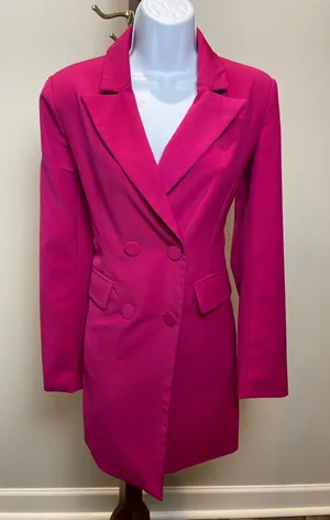 7 For All Mankind XS Fuchsia Double Breasted Tuxedo Blazer Fully Lined thumbnail 1