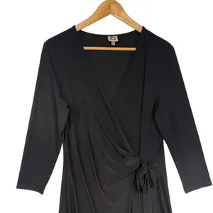 Anne Klein Black Faux Wrap Waist Long Sleeve Midi Dress Feminine Versatile 10‎ thumbnail 3