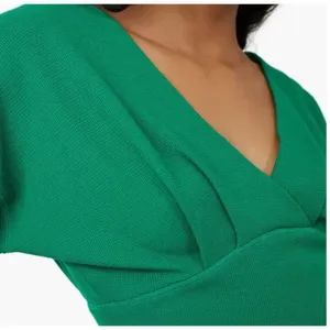 We the Free Kelly Green Cropped Wrap Top V-Neck Longsleeve Blouse Size XS thumbnail 4