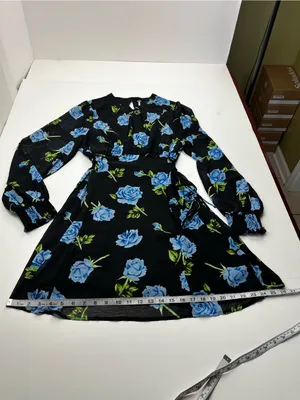 Free People Samantha Lace Up Mini Dress Black Floral Blue Combo Womens Large thumbnail 12