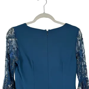 Adrianna Papell Blue Sequin Bat Wing Dress V-Neck Elegant‎ Event Party Womens 6 thumbnail 9